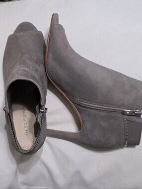 Marc Fisher Gray Suede Peep-Toe Ankle Shooties
